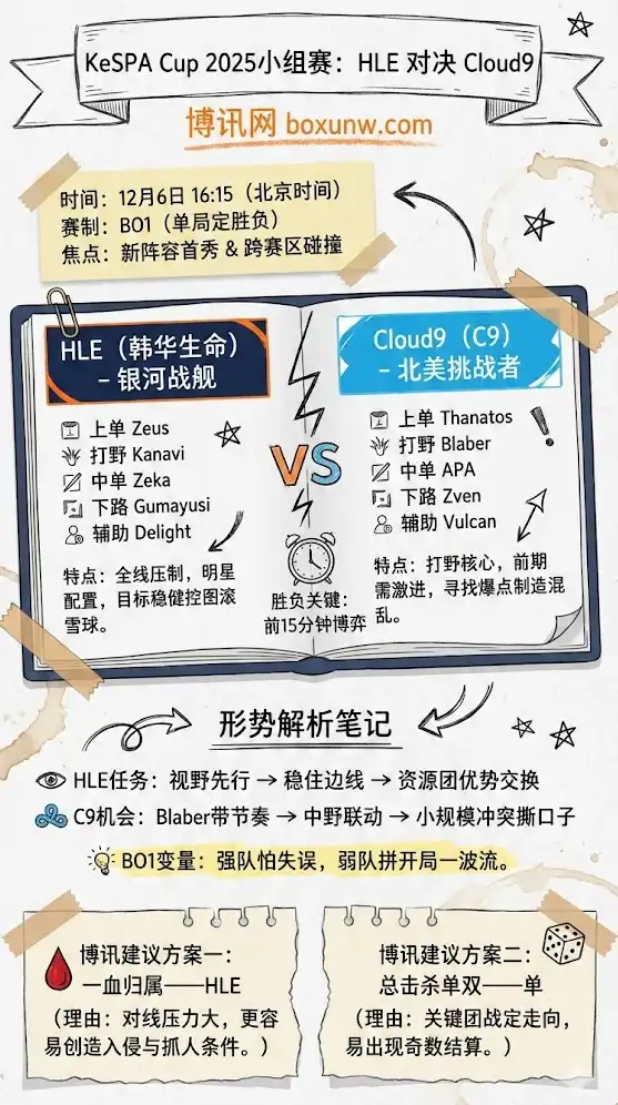 HLE vs Cloud9 | KeSPA Cup 2025小组赛 | 形势解析、实力对比与投注建议