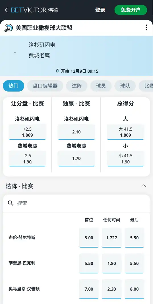 老鹰vs闪电 | NFL常规赛-博彩赔率和盘口信息-伟德(betvictor)提供