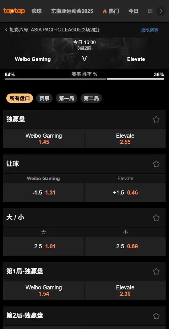 彩虹六号R6-赔率和盘口信息-188bet(taptap)提供