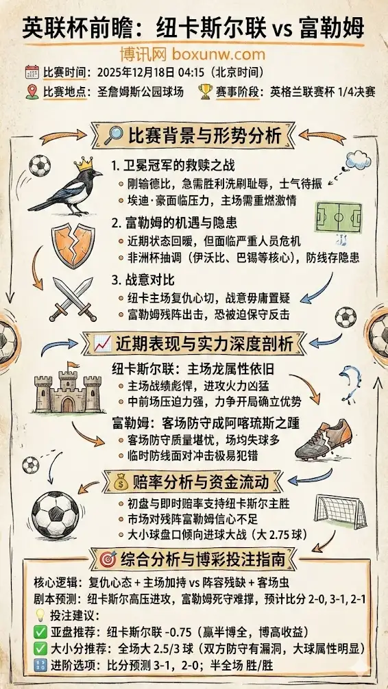 英联杯前瞻:纽卡斯尔联vs富勒姆,赔率分析,投注指南
