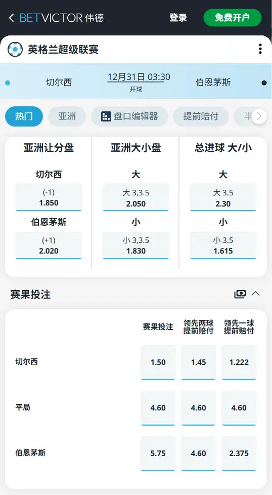 切尔西vs伯恩茅斯,英超赔率和盘口信息-188bet(taptap)提供