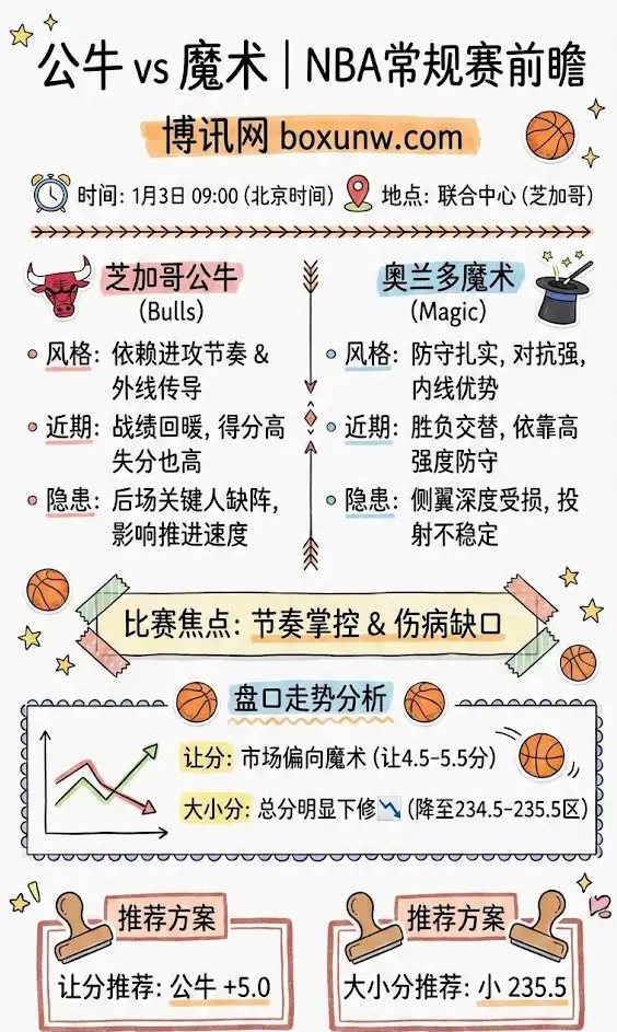 公牛 vs 魔术 | NBA常规赛 | 伤病轮换与盘口走势解析
