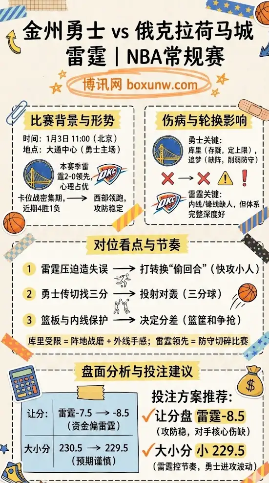金州勇士 vs 俄克拉荷马城雷霆 | NBA常规赛 | 赛前前瞻与投注建议