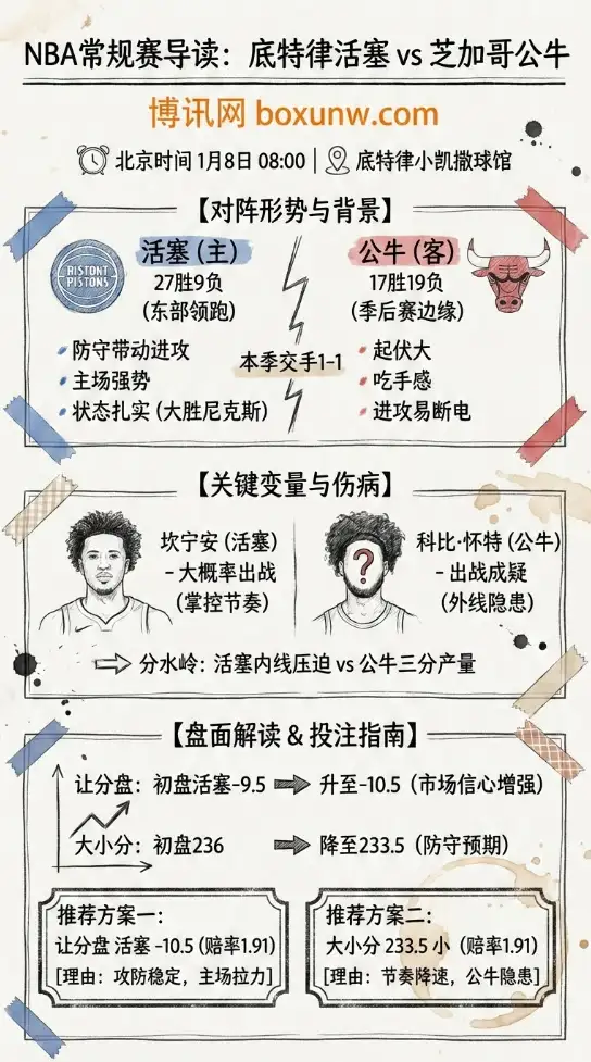 底特律活塞 vs 芝加哥公牛 | NBA常规赛 | 盘面解读与投注技巧