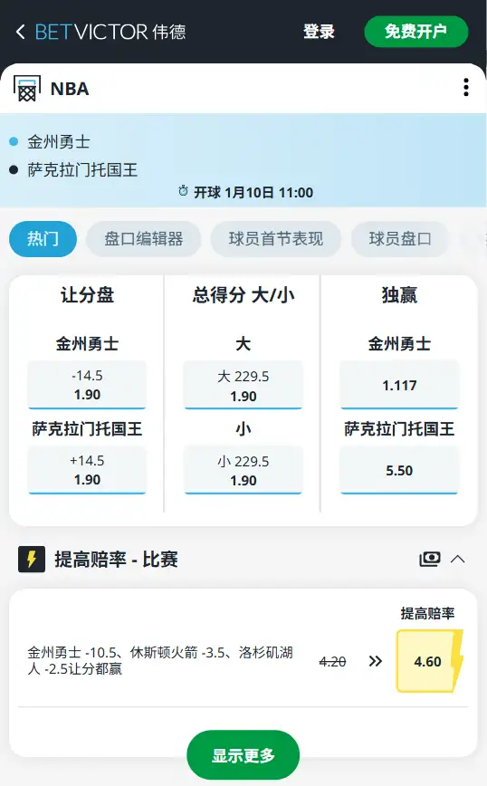 勇士vs国王-NBA博彩赔率和盘口信息-伟德(betvictor)提供