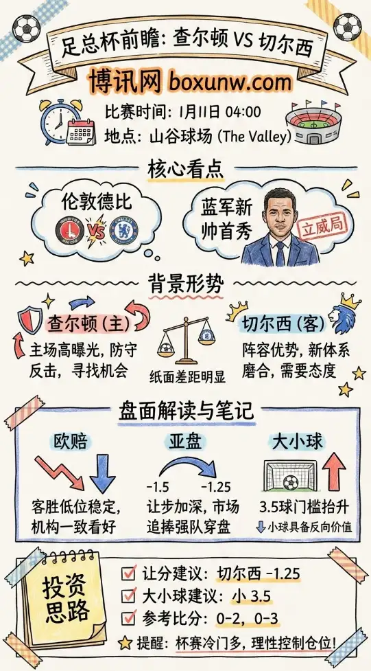 足总杯第三轮前瞻:查尔顿vs切尔西—新帅首秀叠加伦敦德比,盘面持续向客队倾斜