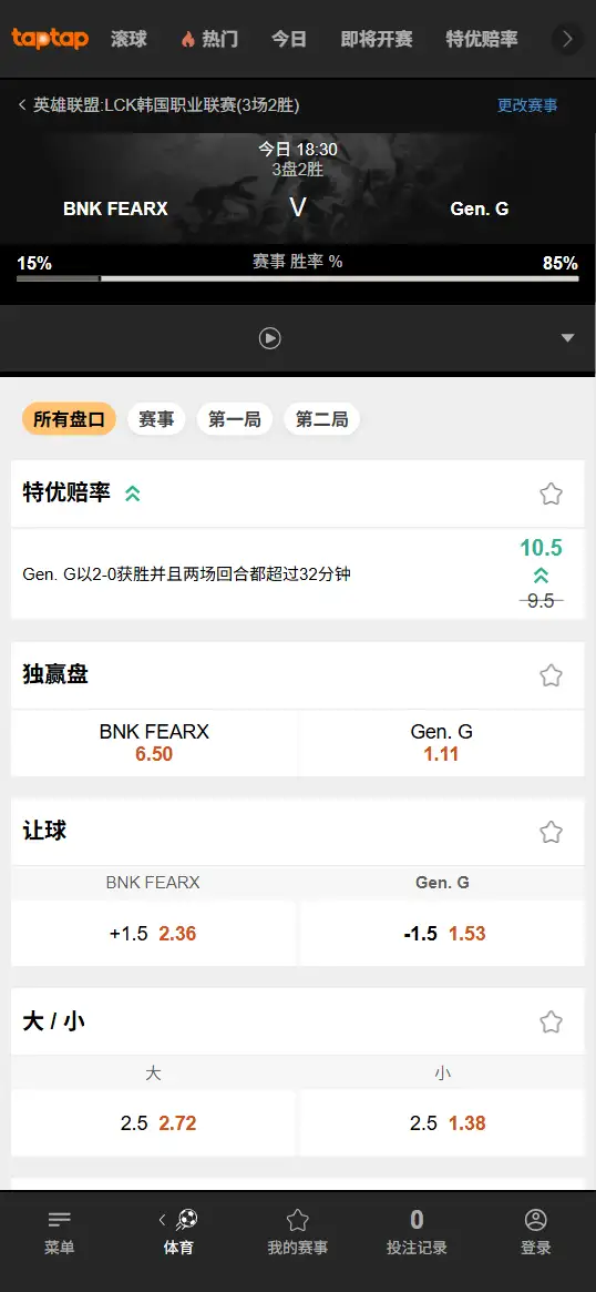 BFX对战GEN - 2026英雄联盟LCK杯 - 赔率盘口信息伟德(BetVictor)提供