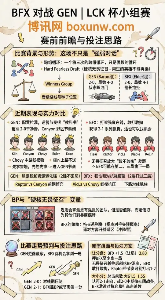 BFX对战GEN | LCK杯小组赛 | 赔率走势、赛前前瞻与投注思路