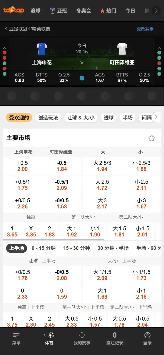 上海申花vs町田泽维亚,亚冠赔率和盘口信息-188bet(TapTap)提供