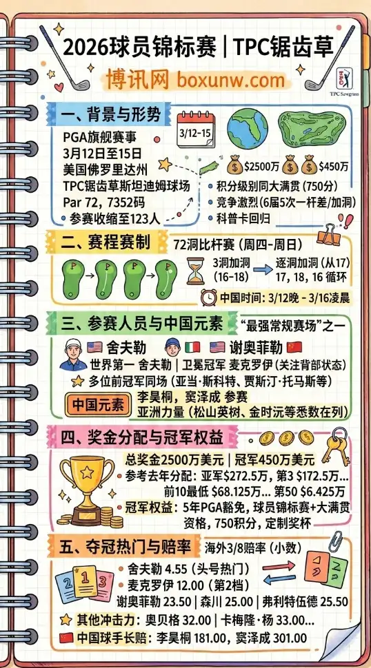 2500万美元奖金!2026球员锦标赛,舍夫勒领衔123人冲冠