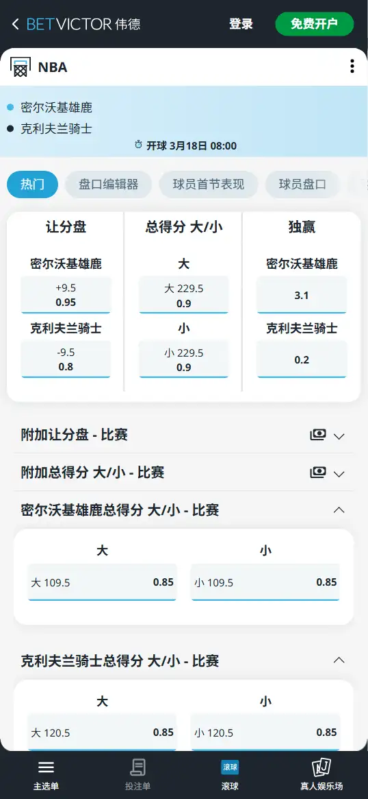 雄鹿vs骑士-NBA博彩赔率和盘口信息-伟德(betvictor)提供