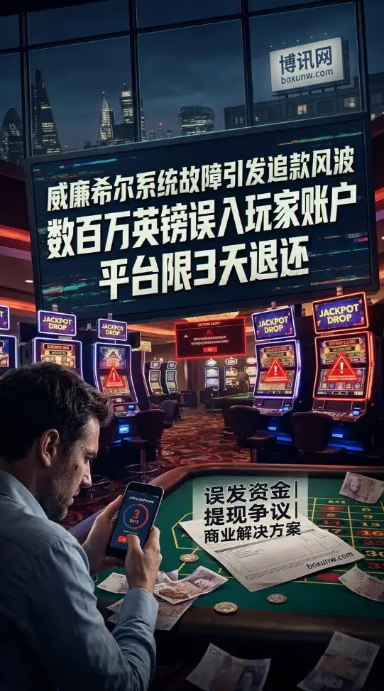 威廉希尔系统故障误发数百万英镑,玩家刚提现被限3天退回