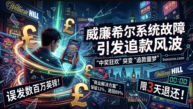 威廉希尔系统故障误发数百万英镑，大批账户遭紧急锁定，限时3天退款