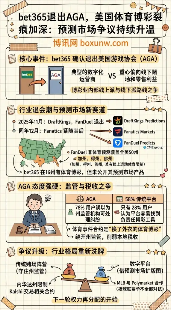 bet365退出AGA | 美国体育博彩业裂痕加深 | 预测市场争议持续升温