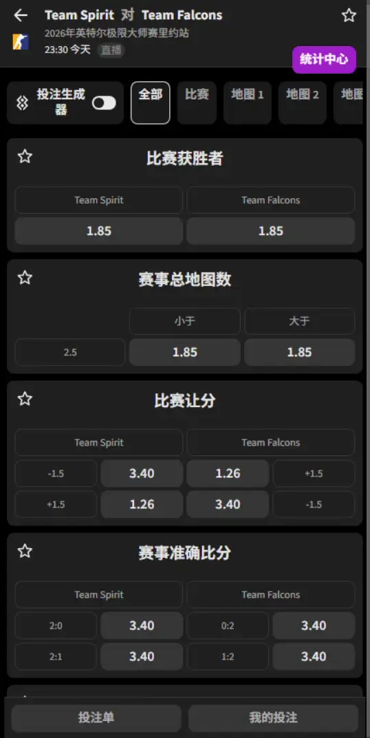 Spirit vs Falcons - 反恐精英2 - 2026年IEM里约站 - 赔率盘口信息必威(Betway)提供