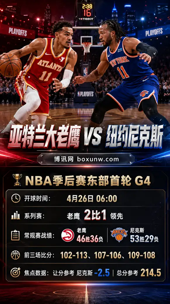 老鹰vs尼克斯 | NBA季后赛首轮G4 | 赔率 | 前瞻分析与预测