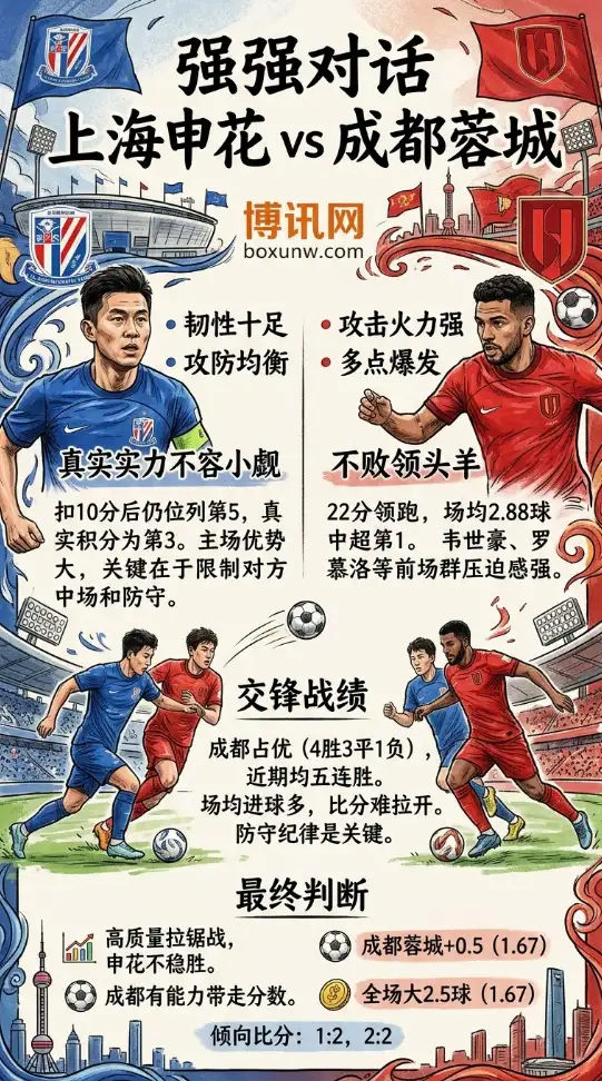 5连胜大碰撞!5月1日上海申花死磕榜首成都蓉城,中超争冠格局迎3大变数?