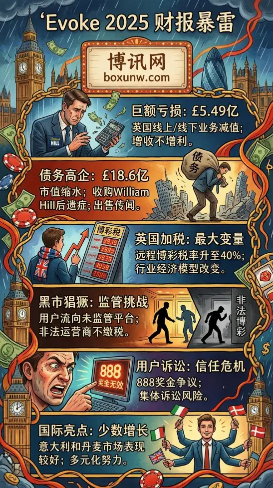 Evoke 2025财报爆雷 | William Hill母公司亏损5.49亿英镑 | 英国博彩税改冲击加剧