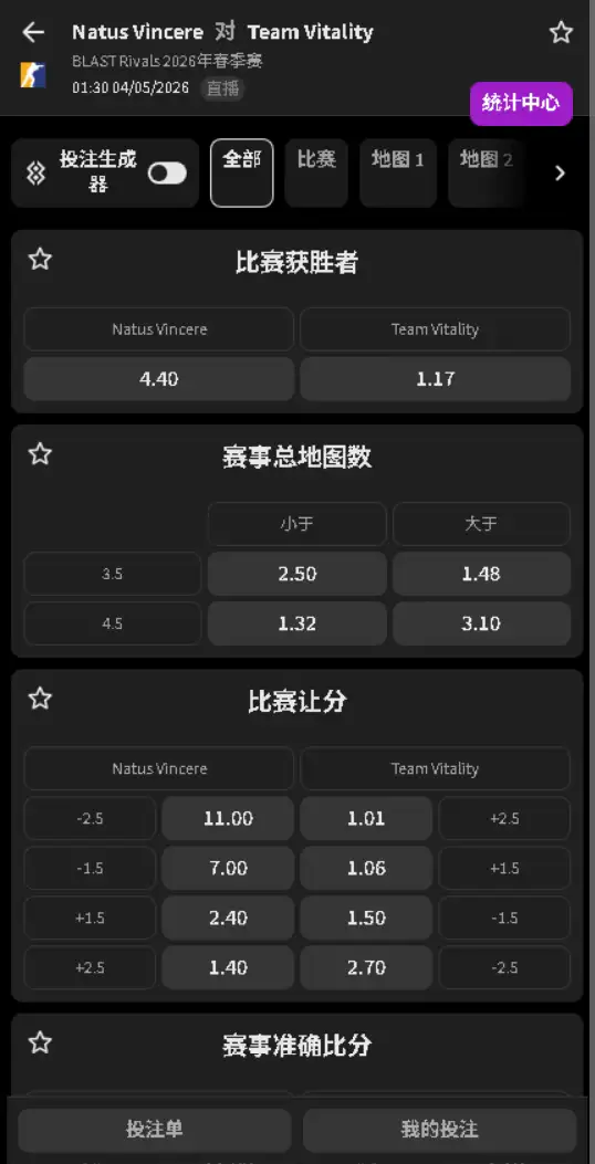 NaVi vs Vitality - 反恐精英2 - BLAST Rivals总决赛 - 赔率盘口信息必威(Betway)提供
