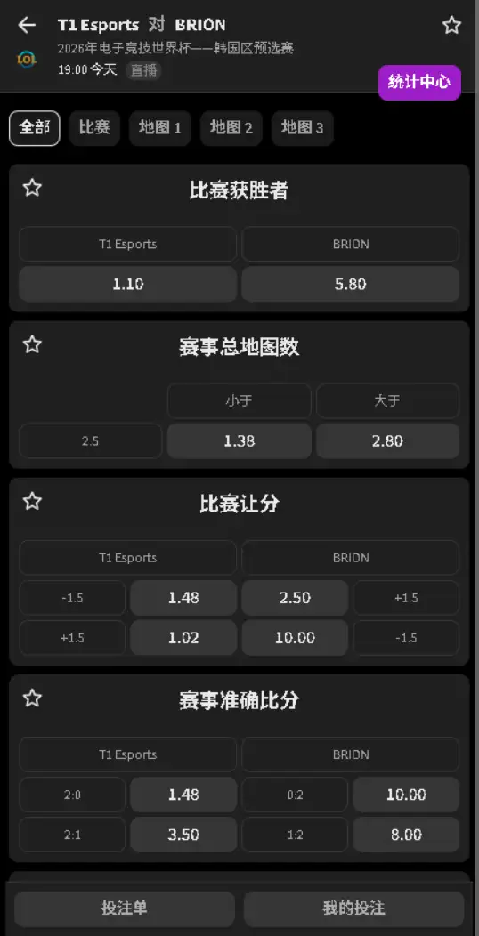 T1 vs BRO - 2026EWC韩国区预选赛 - 赔率盘口信息必威(Betway)提供