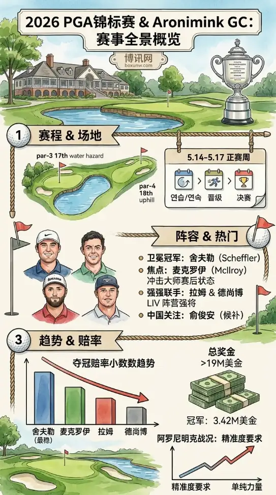 时隔64年重返阿罗尼明克!2026 PGA锦标赛4大夺冠热门解析,LIV双雄迎战舍夫勒