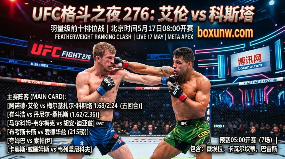 UFC格斗之夜276 | 全赛程解析 | 艾伦 vs 科斯塔 | 13场血战赔率