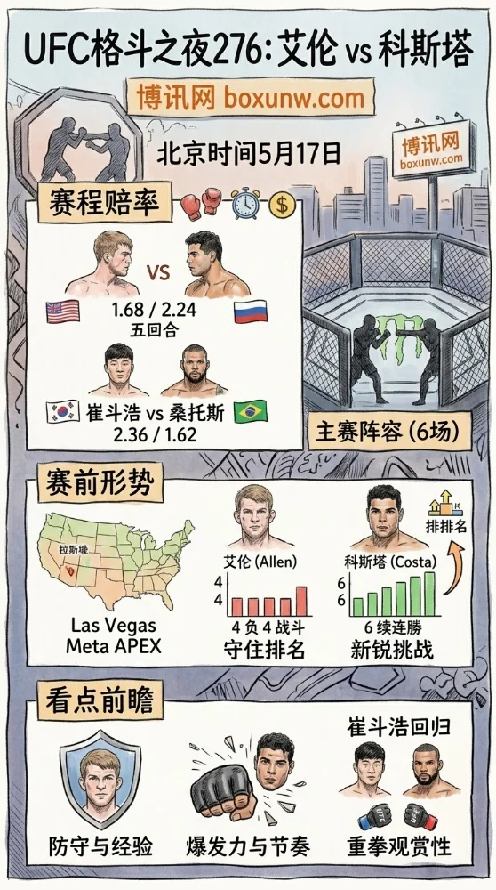 狂飙6连胜!科斯塔冲击羽量级前10,UFC格斗之夜276全面解析