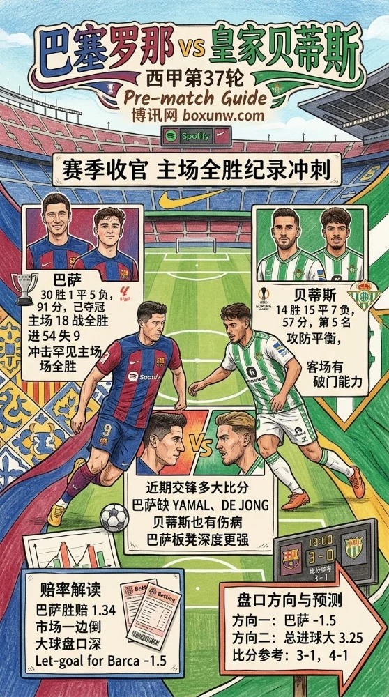 莱万告别战!西甲第37轮巴萨主场迎战贝蒂斯,3大核心优势提前锁定胜局?