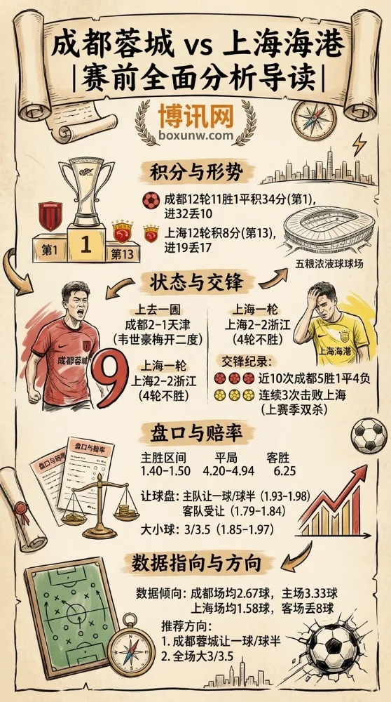 积分狂甩26分!中超第13轮成都蓉城VS上海海港,海港连续4轮不胜恐遭惨案