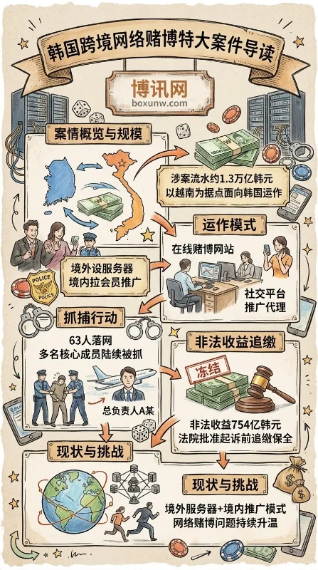 冻结追缴超3.4亿元！韩国跨境网络赌博，总负责人等63人被抓细节曝光