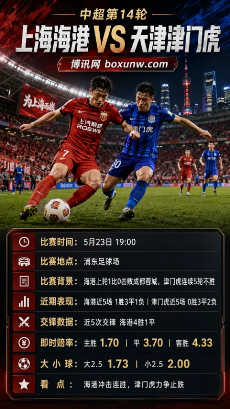 中超第14轮赛事前瞻：上海海港vs天津津门虎，2支扣分球队的命运交锋！附核心预测