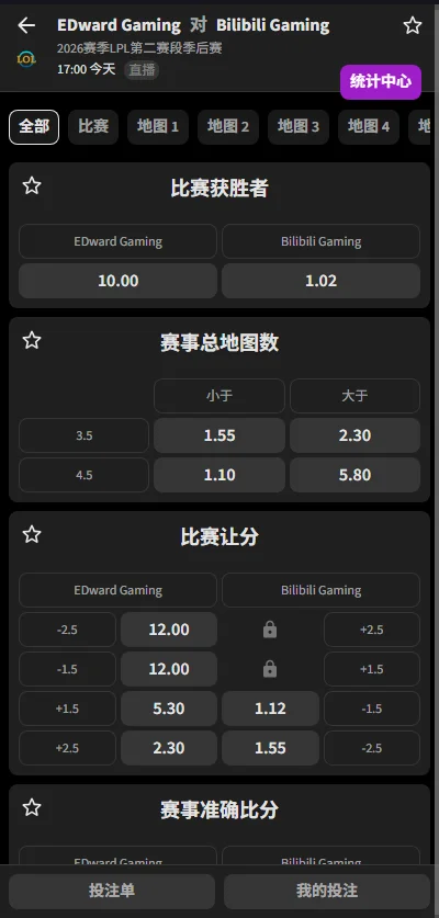 EDG vs BLG - 2026英雄联盟LPL淘汰赛赔率盘口信息必威(Betway)提供