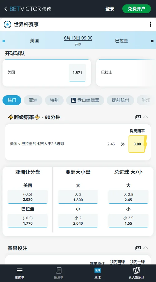 美国vs巴拉圭-2026世界杯赔率和盘口-伟德(Betvictor)