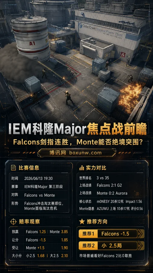 IEM科隆Major焦点战前瞻:Falcons剑指连胜,Monte能否绝境突围?