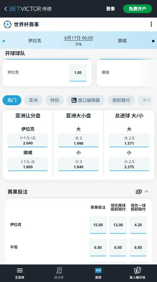 伊拉克vs挪威-2026世界杯-伟德(Betvictor)赔率和盘口