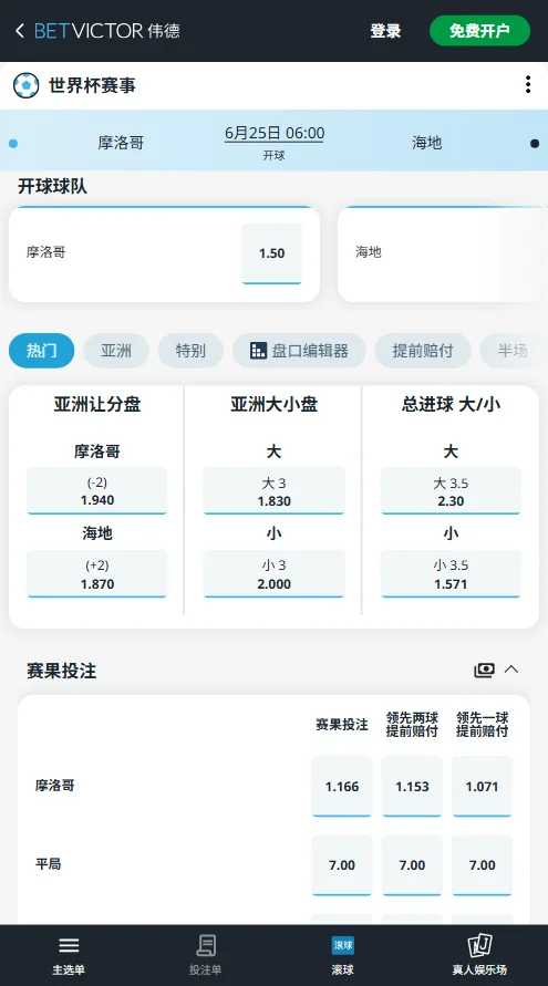 摩洛哥vs海地 - 2026世界杯赔率和盘口-伟德(Betvictor)