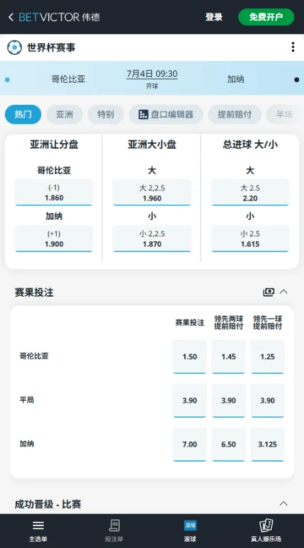 哥伦比亚vs加纳 - 2026世界杯淘汰赛赔率和盘口-伟德(Betvictor)