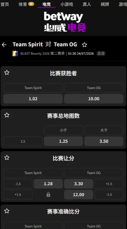 OG vs Spirit - BLAST赏金赛S2赔率必威(Betway)提供