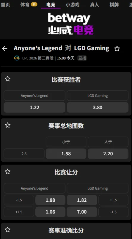 EDG vs BLG - 英雄联盟LPL赔率盘口(必威Betway)