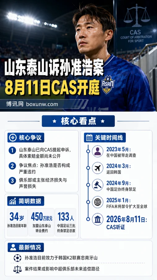 山东泰山诉孙准浩案8月开庭 | CAS仲裁或牵动中超俱乐部追偿路径