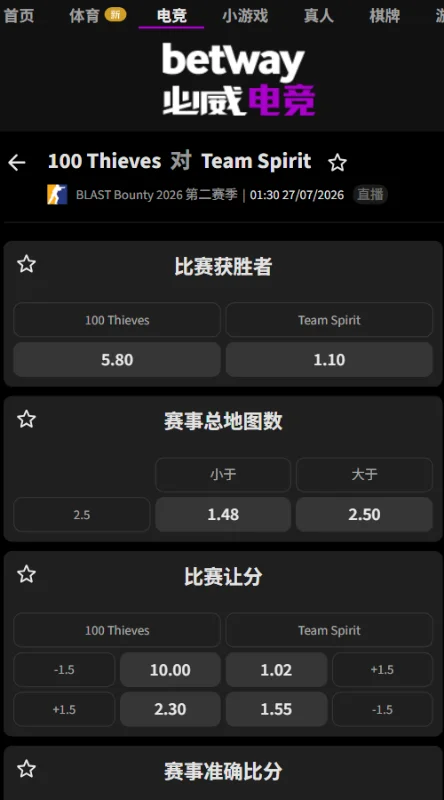 100T vs Spirit - BLAST赏金赛S2赔率必威(Betway)提供