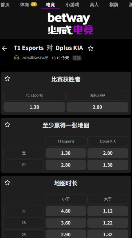 T1 vs DK - 2026英雄联盟KeSPA杯赔率必威(Betway)提供