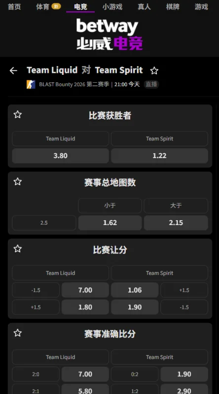 Liquid vs Spirit - BLAST赏金赛S2赔率必威(Betway)提供