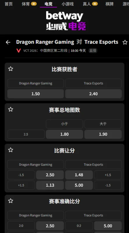 DRG vs TE - VCT CN2026第二阶段赔率信息必威(Betway)提供