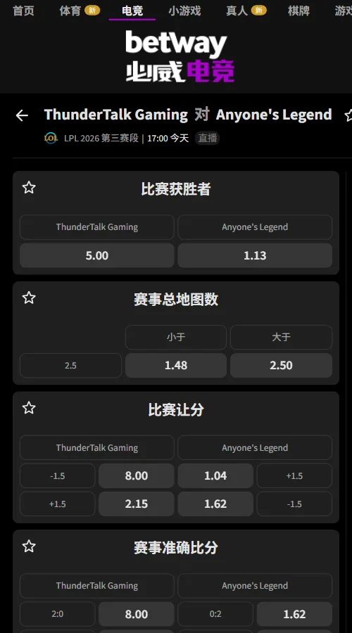 TT vs AL - 英雄联盟LPL赔率盘口(必威Betway)