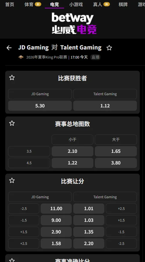 北京JDG vs 广州TTG - 2026王者荣耀KPL夏季赛赔率盘口信息必威(Betway)提供