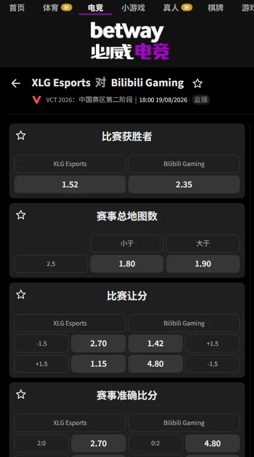 BLG vs XLG - VCT CN2026第二阶段赔率信息必威(Betway)提供