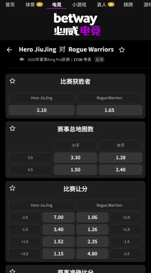 南通Hero vs RW侠 - 2026王者荣耀KPL夏季赛赔率必威(Betway)提供