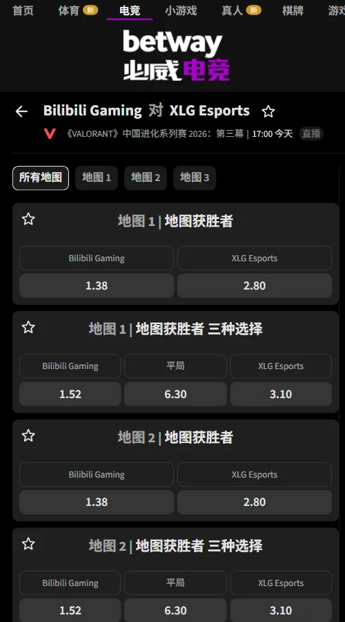BLG vs XLG - VCT CN进化者杯赔率信息必威(Betway)提供