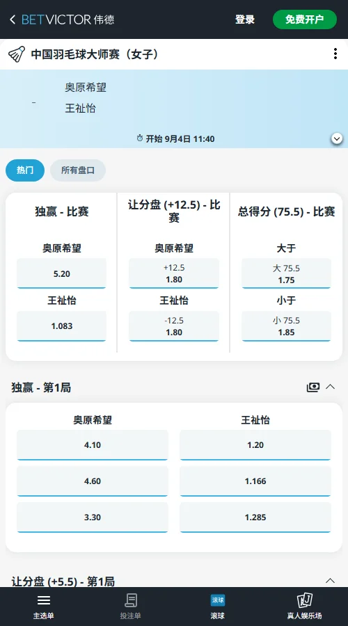 王祉怡 vs 奥原希望 ，中国羽毛球大师赛赔率-伟德(BetVictor)提供